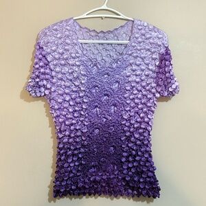 Vintage 90s Vibrant Purple Ombre Textured Scrunch Blouse